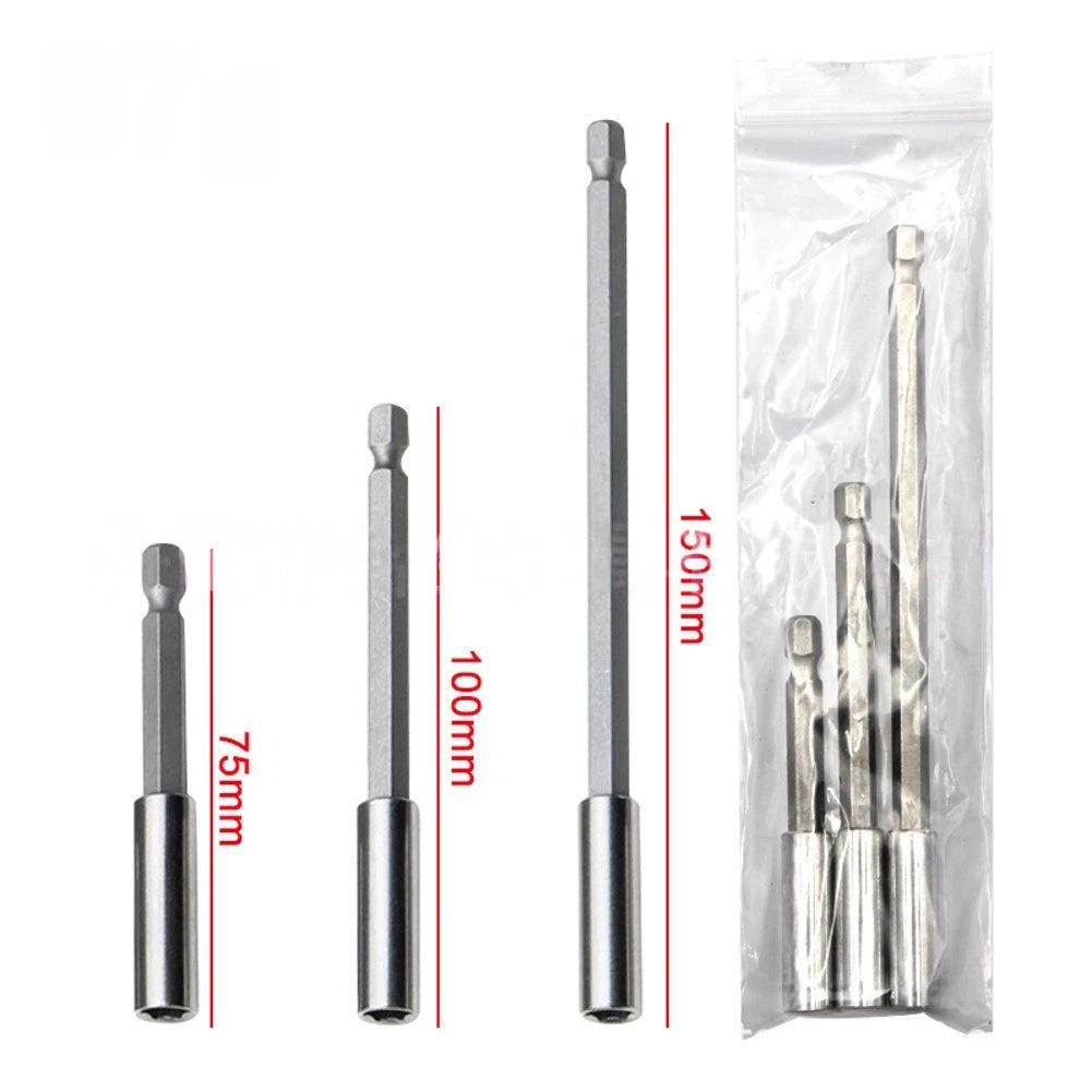 3PC Screw Bit Extension Rods for Quick Change (14 Inch, 75mm, 100mm, 150mm)