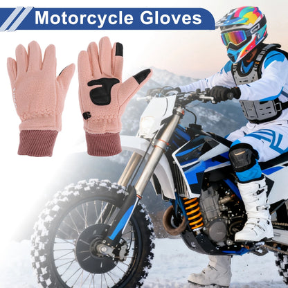 Full Finger Cycling Gloves for Women Mountain Biking Double Fleece Pink
