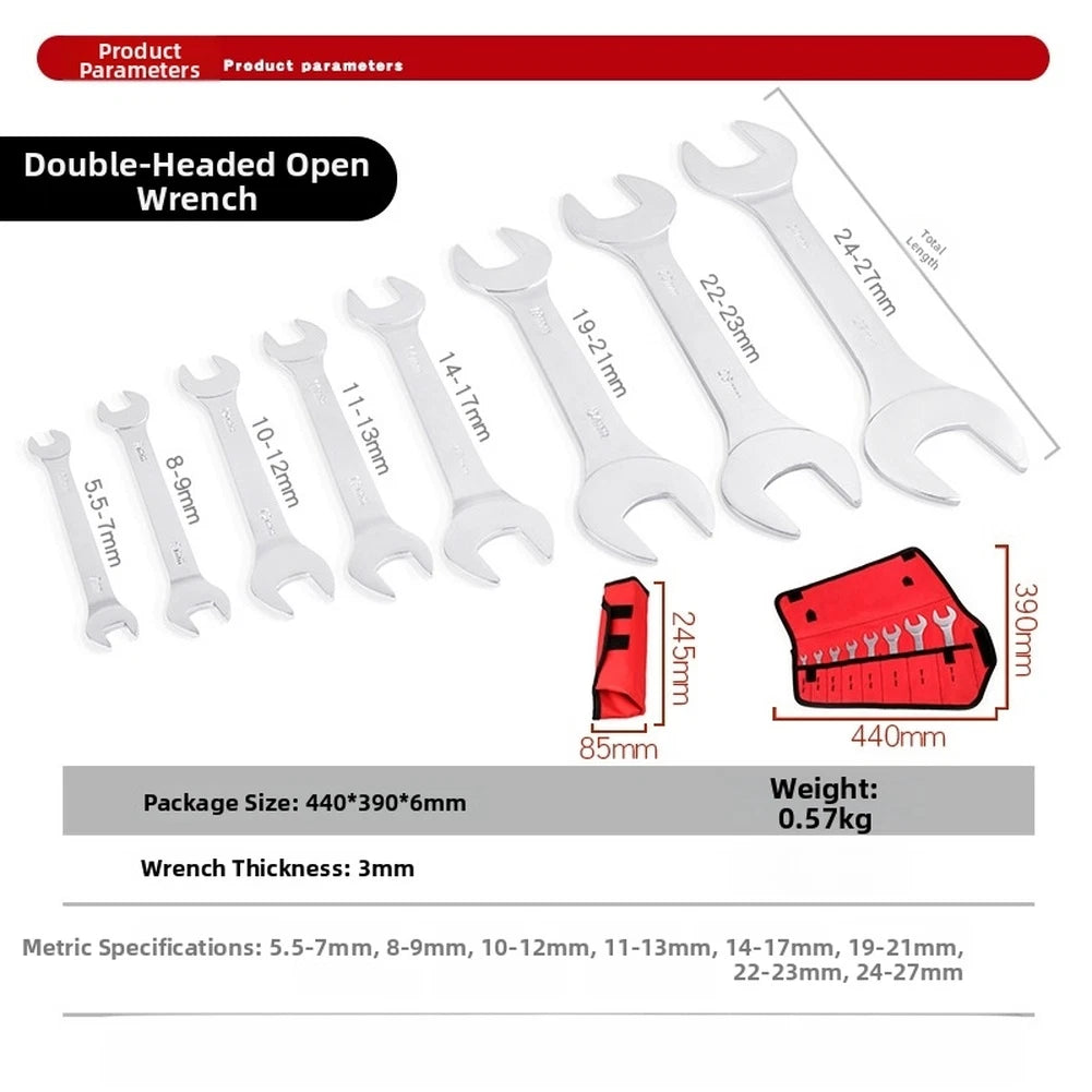 8-Piece Steel Double Open End Wrench Set for CRV (Metric 5.5mm-27mm)