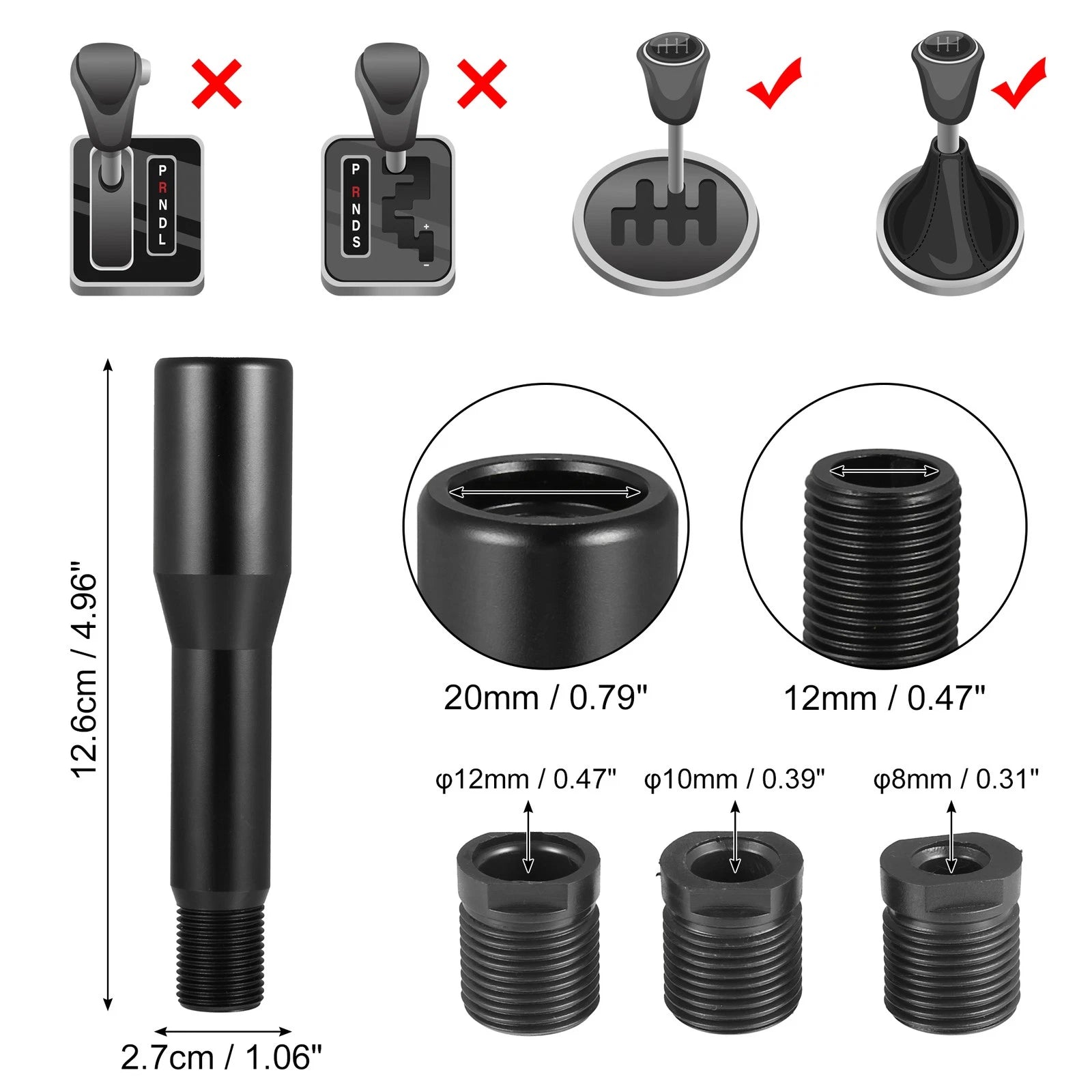 Shift Knob for Universal Vehicles (10cm, Aluminum Alloy, Black)