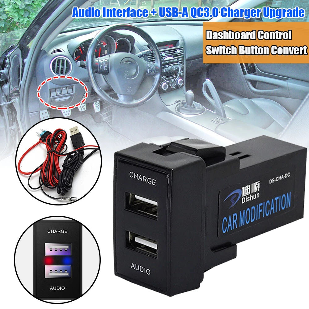 USB-A QC3.0 Charger Socket for Mazda 3 5 6 RX8 MX5 CX7 CX9 BT50 (2004–2023)