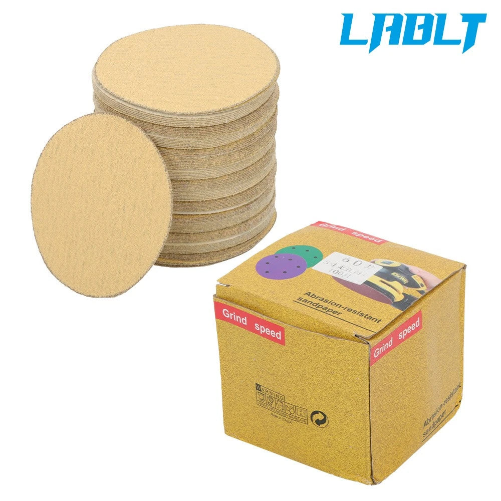 100 Pack 5" 60 Grit No-Hole Hook Loop Sanding Discs