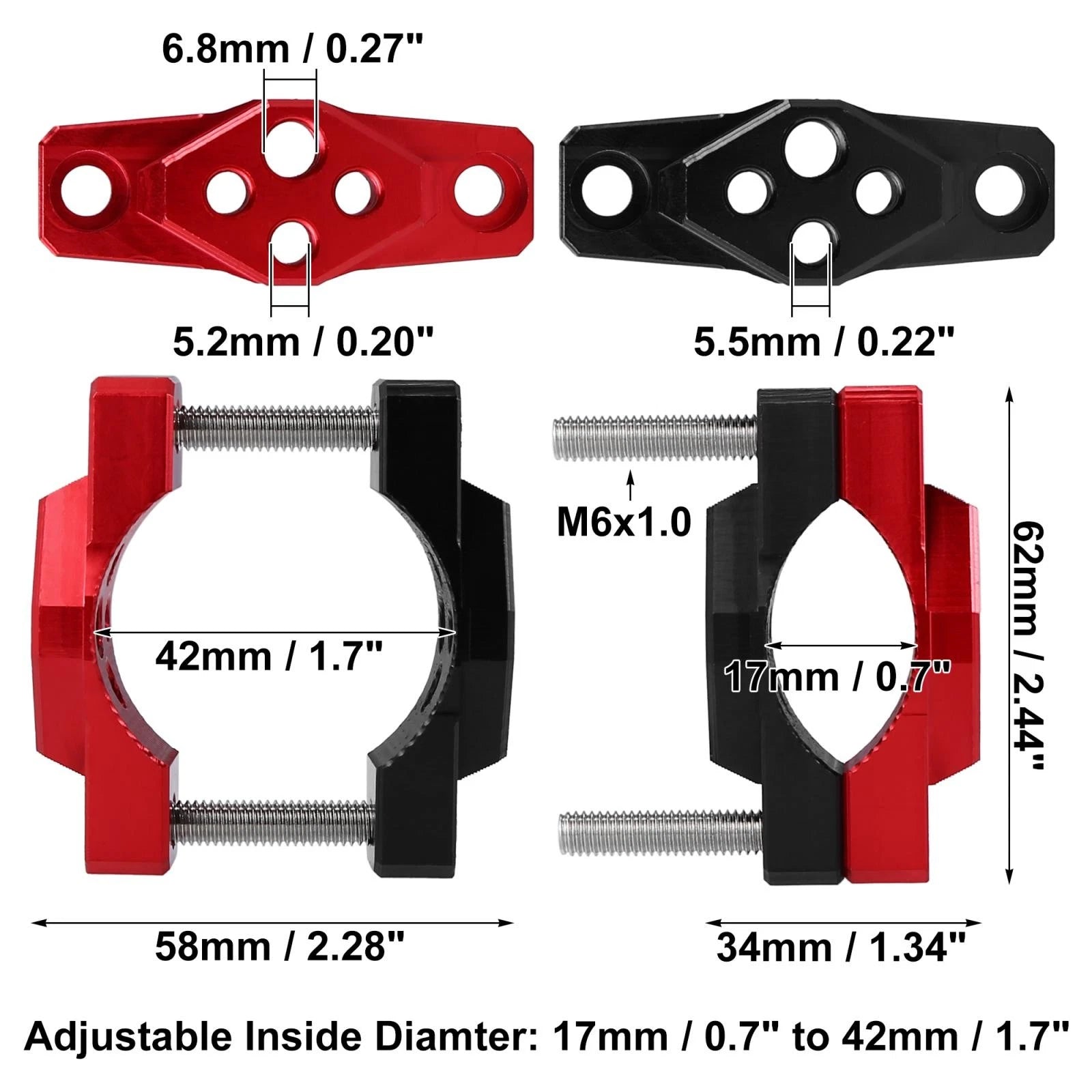 Motorcycle Light Holder Handlebar Mount Bracket Clamp 17 42mm for Universal (—)