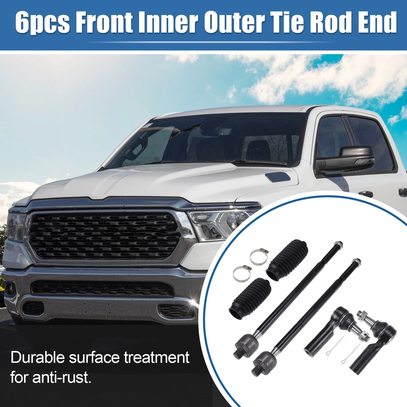 Set of 6 Front Inner Outer Tie Rod End Links Kit for Ram 1500 (2013–2018)