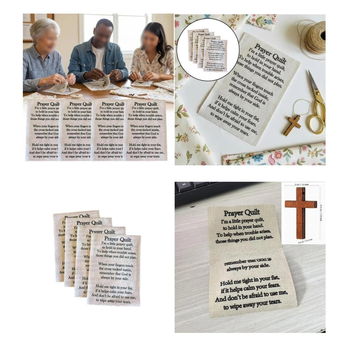 10pcs Prayer Quilt Fabric Text Panel 10x15cm Beige for Handmade Quilts