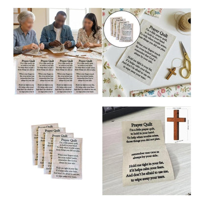 10pcs Prayer Quilt Fabric Text Panel 10x15cm Beige for Handmade Quilts
