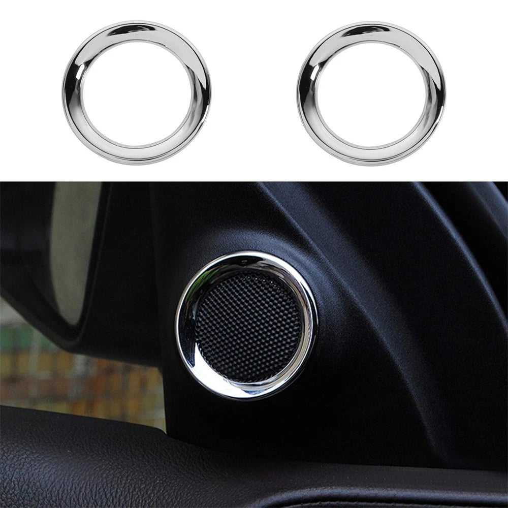 For 11-21 Jeep Grand Cherokee Durango Chrome Front Door Sound Speaker Trim Ring