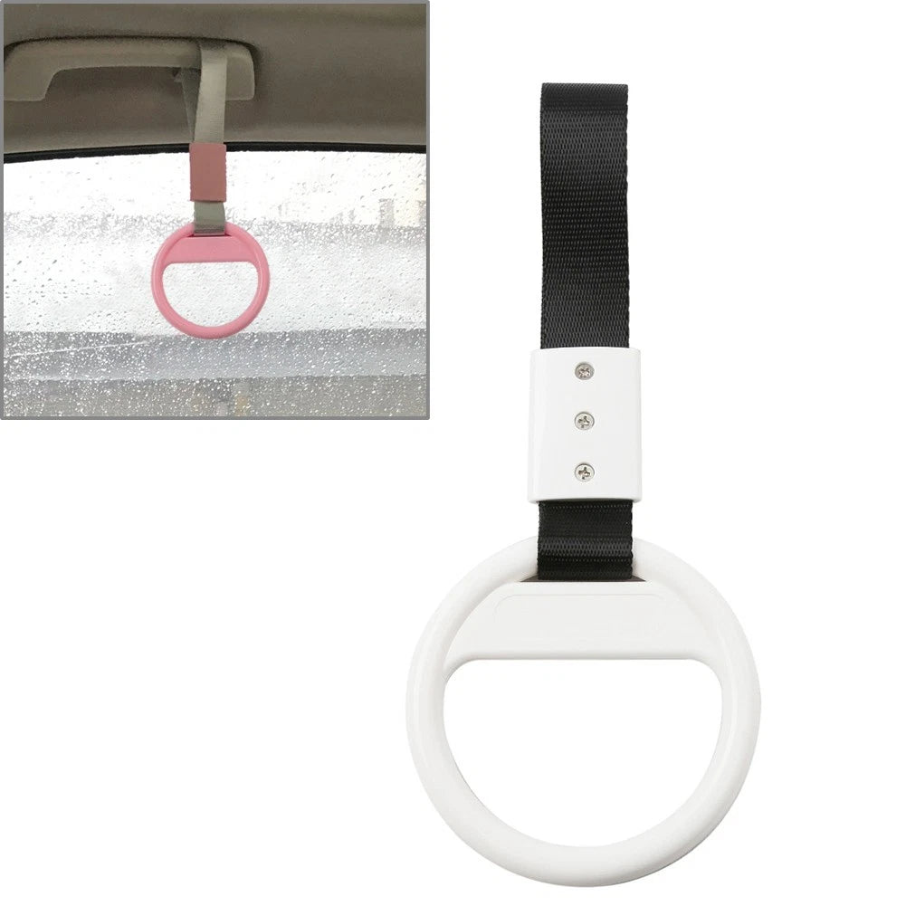 Round Ring Handle Strap for Train Bus (PVC Plastic, Black & White)