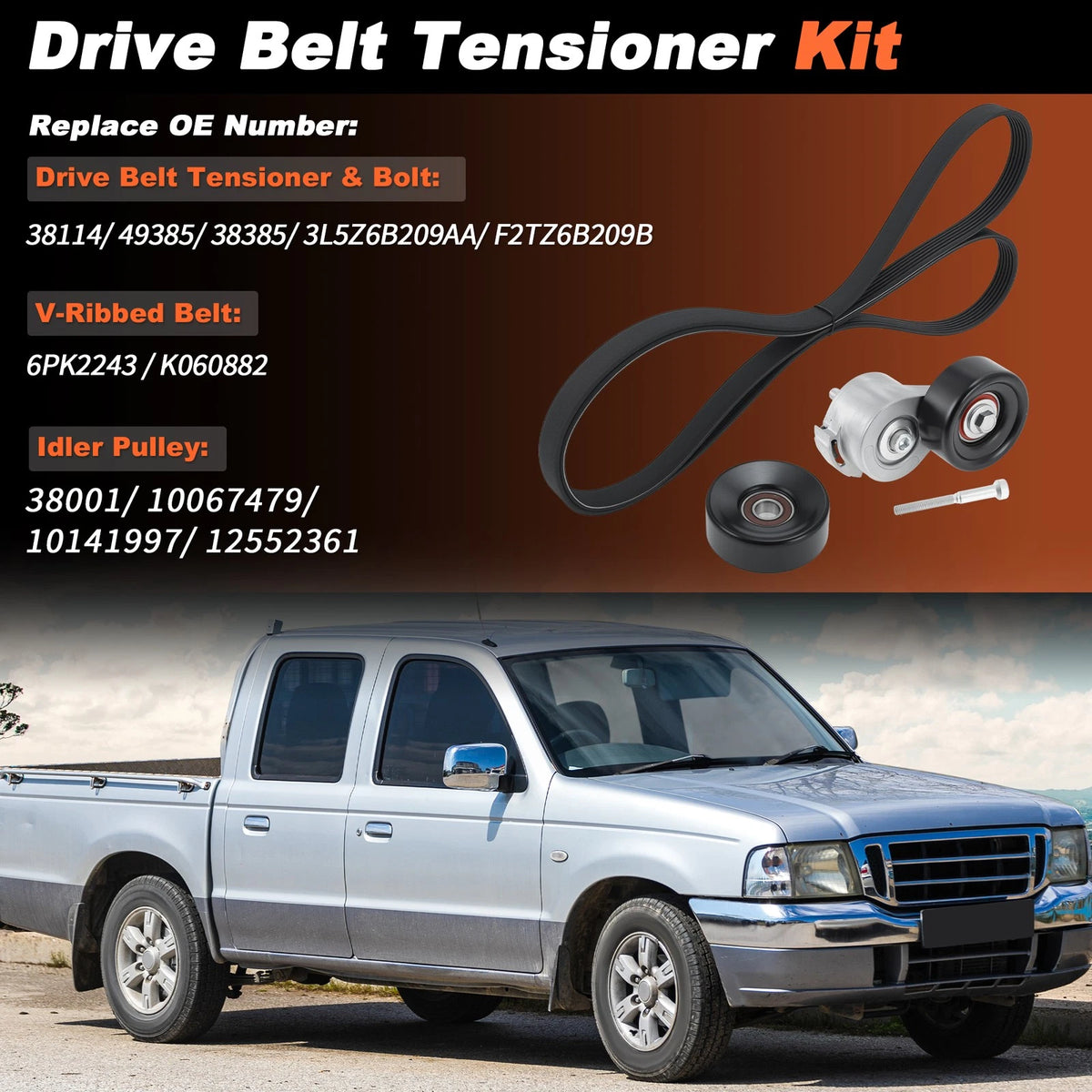 Drive Belt Tensioner with Idler Pulley for Ford Ranger Mazda B3000 (1999–2005)