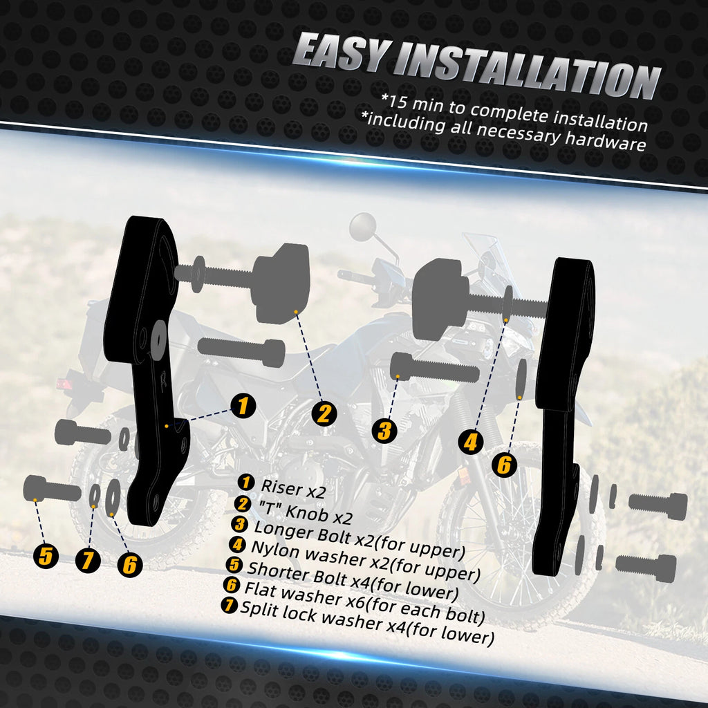 3.25" Riser Bracket Kit for Kawasaki KLR650 (2022–2024)