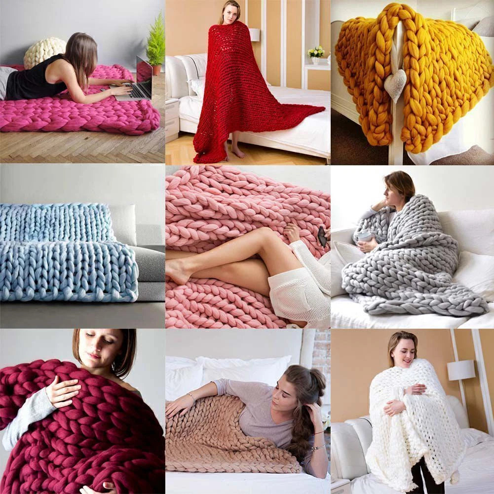 Chunky Knitted Thick Blanket for Sofa (Winter Warm Merino Bulky Throw)