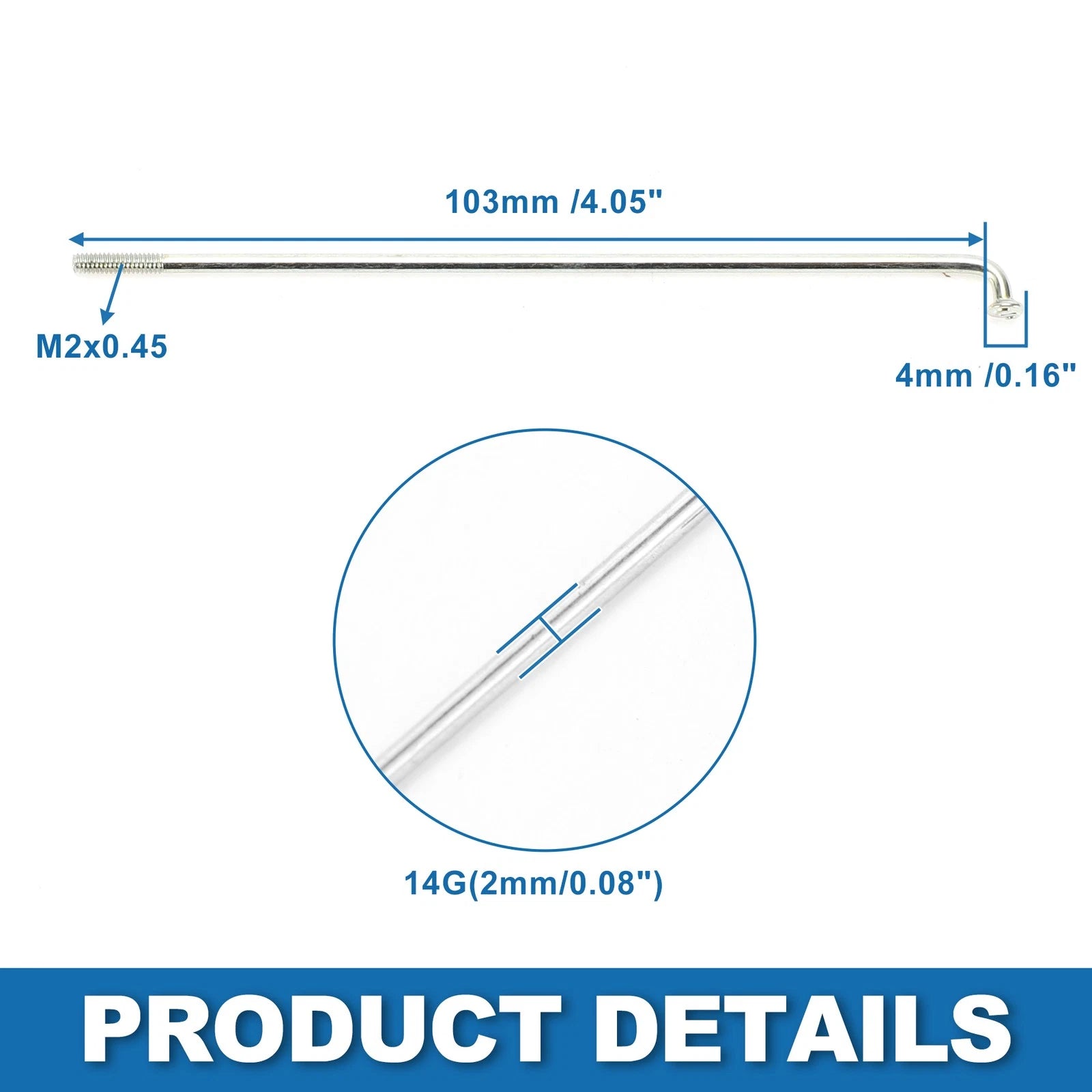 Bike Bicycle Spokes 14G 103mm Carbon Steel Replacement for Universal (—)