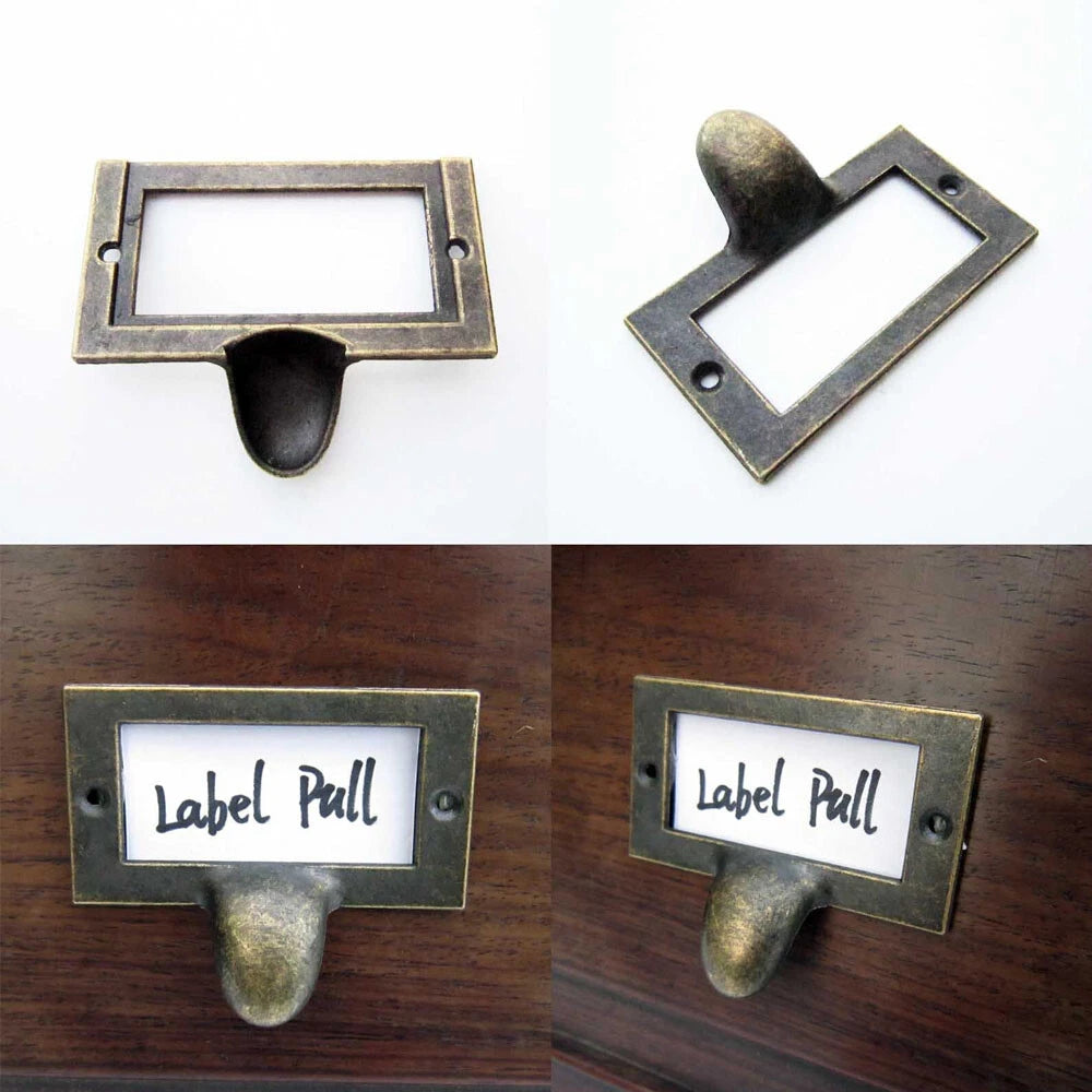 6/12Pcs Vintage Drawer Cabinet Frame Label Tag Pull File Card Holder Hardware