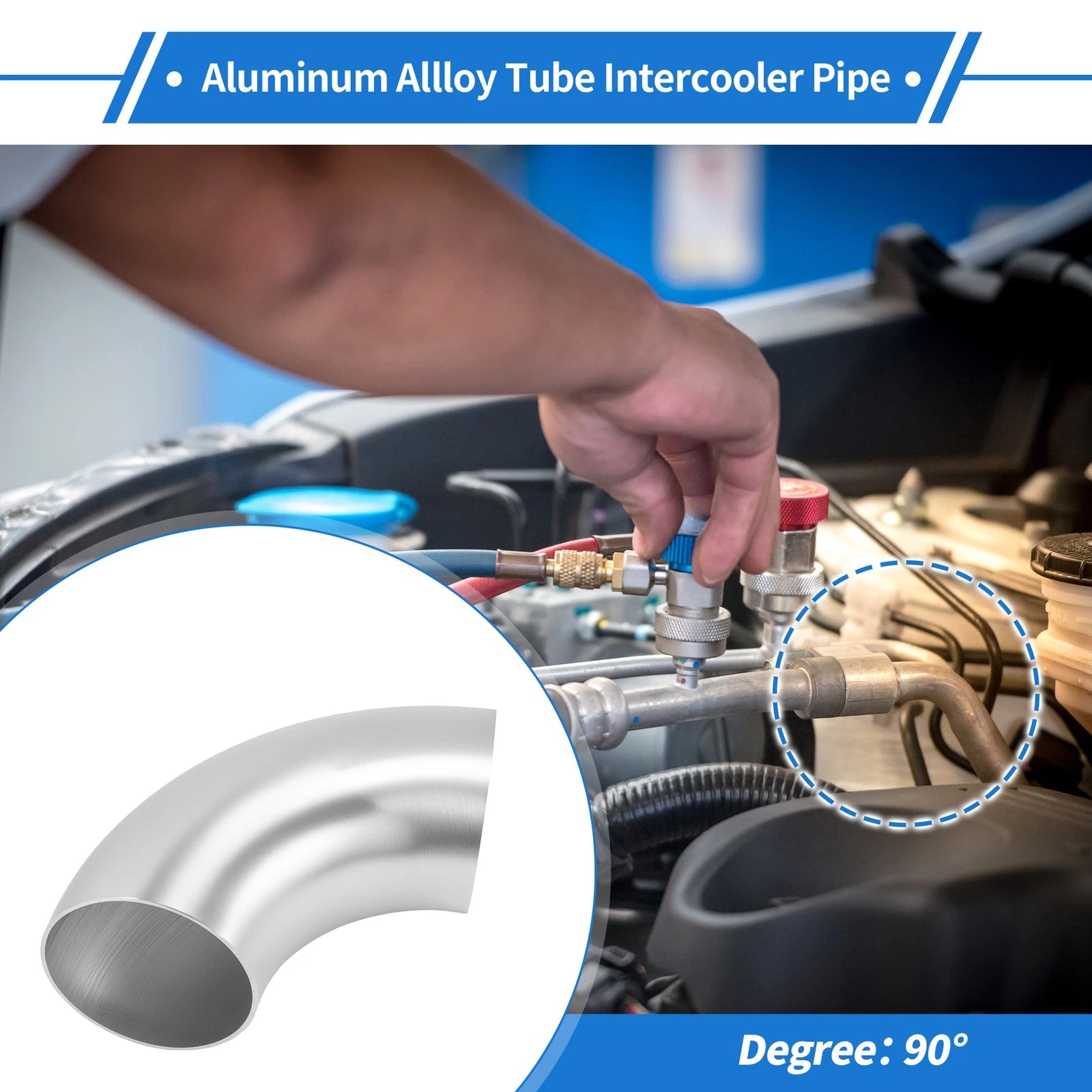 3.5" OD 90° Intercooler Pipe for - Brushed Silver Tone