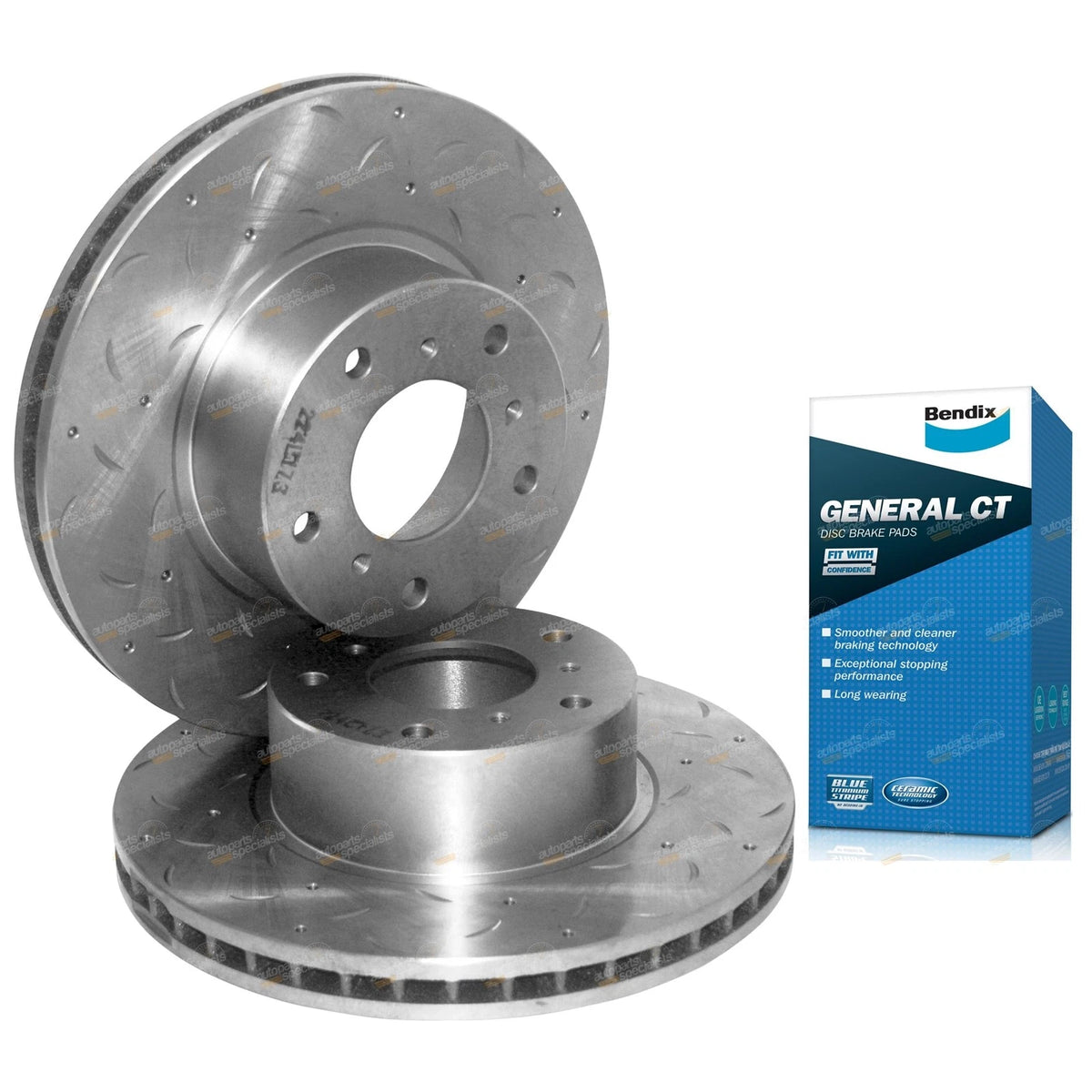 Front Slotted Dimpled Disc Rotors + Bendix Brake Pads for Holden VT VX VU VY VZ (1997–2006)
