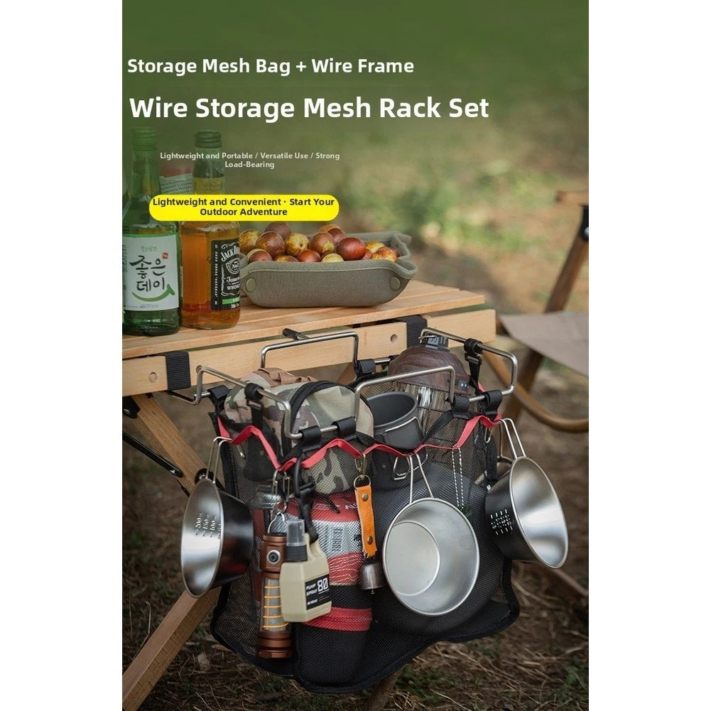 Steel Camping Garbage Bag Holder with Hanging Mesh Pocket
