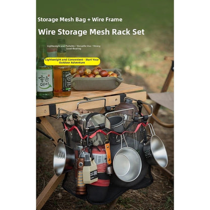 Steel Camping Garbage Bag Holder with Hanging Mesh Pocket