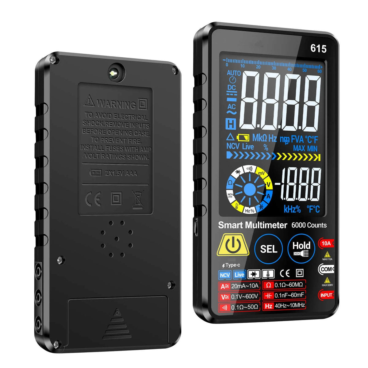 Digital Multimeter Tester for Auto Range 6000 Counts (AC DC Volt Ohm Hz)