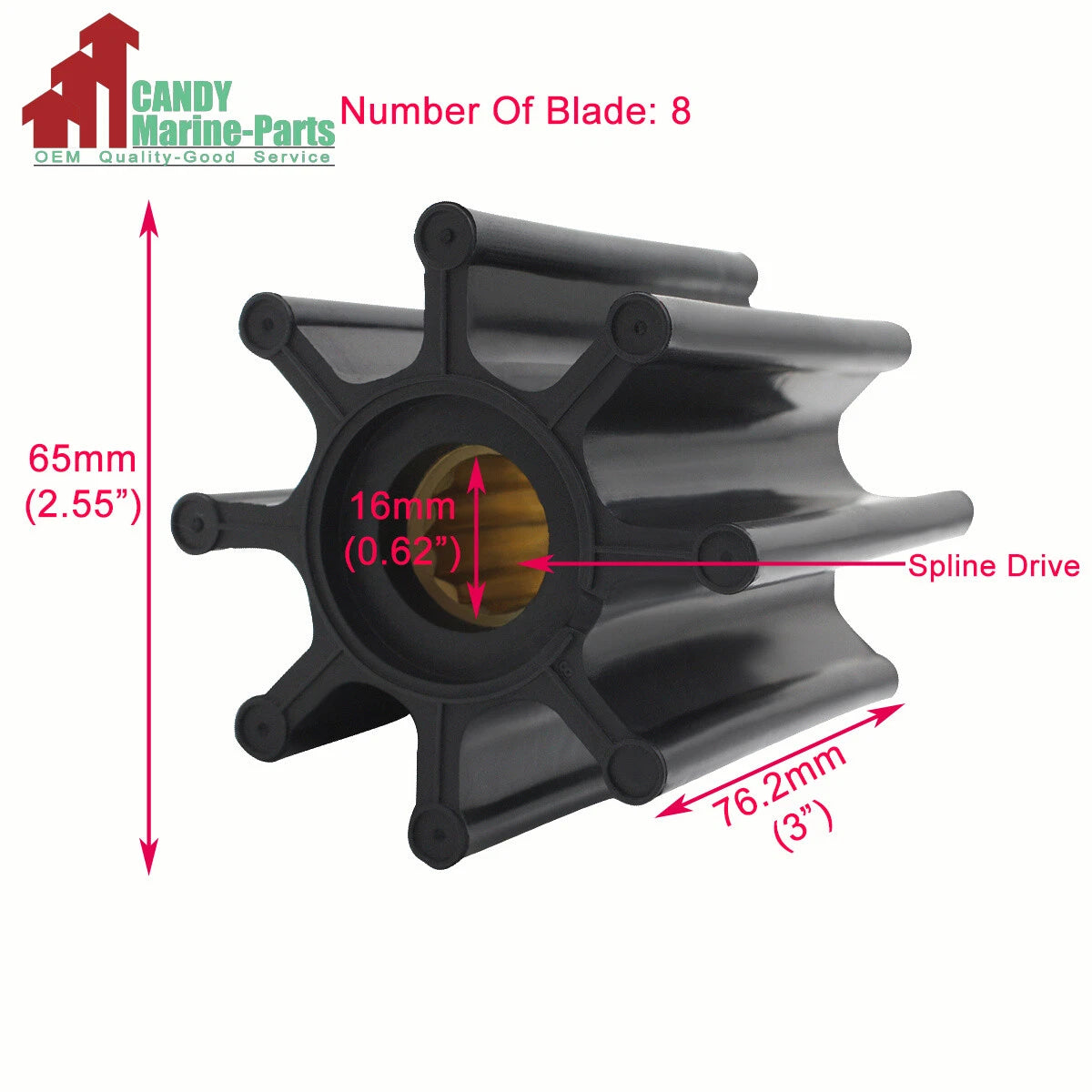 Water Pump Impeller for Cummins Mercruiser Diesel D254 CMD 4.2L 3.0L V6 (47-816814T)