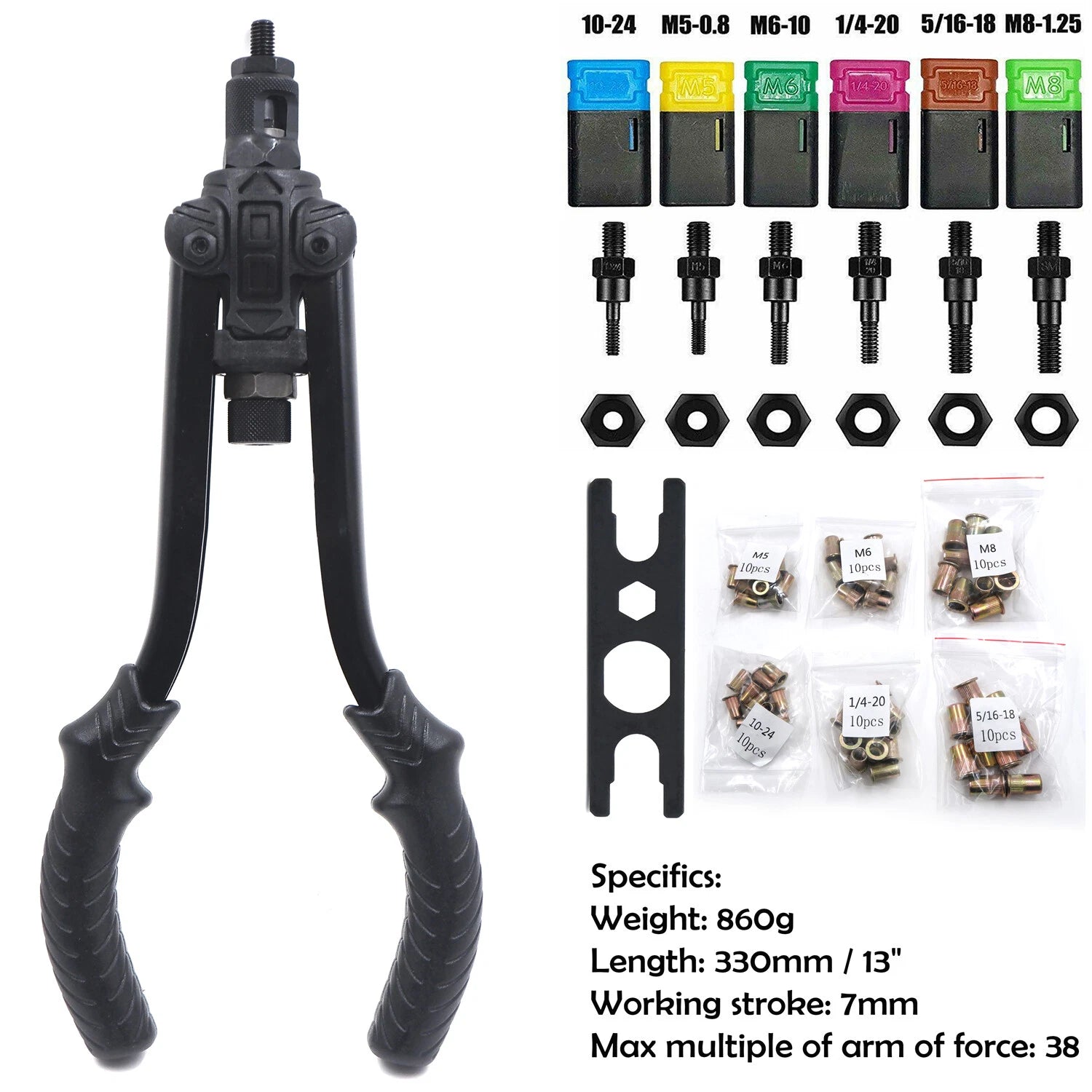 Thrust Type Hand Nut Riveter Kit for (60pcs)