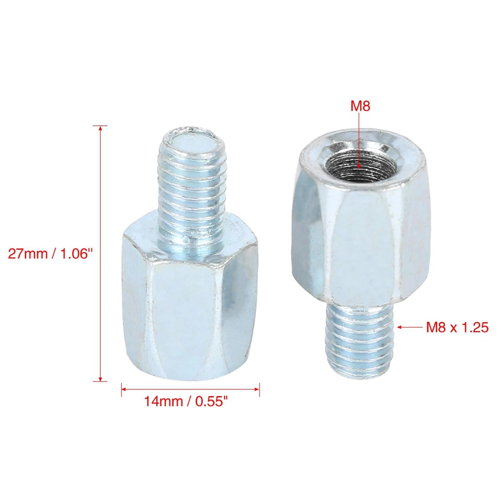2pcs 8mm Right to Left Rearview Mirror Adapter for Motorcycle Bike (Silver)