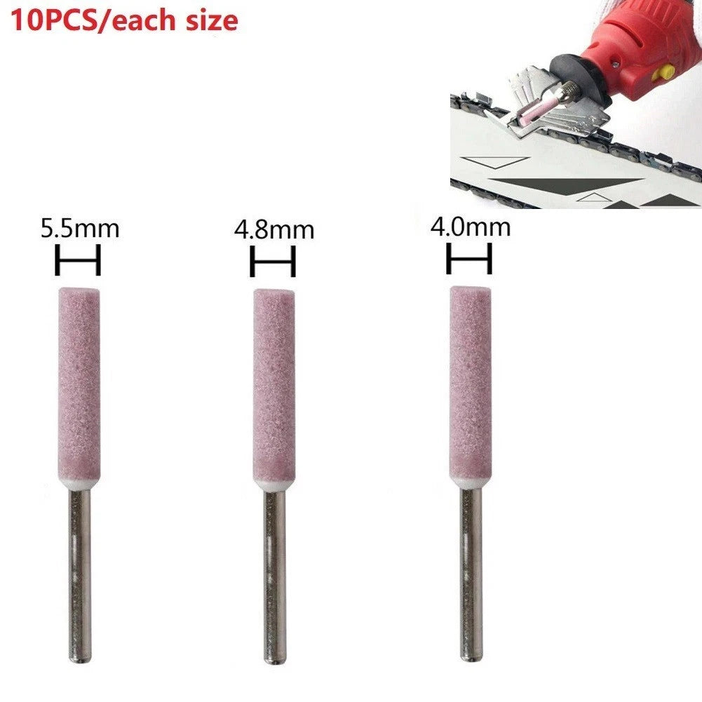 10Pcs Red Corundum Grinding Heads for Chainsaw Sharpener