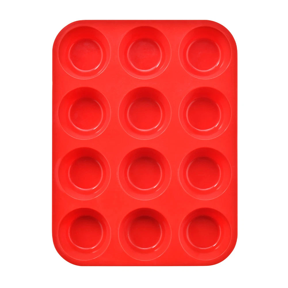 12 Slot Silicone Cupcake Mold for Baking, Nonstick, Oven Safe Up to 450F