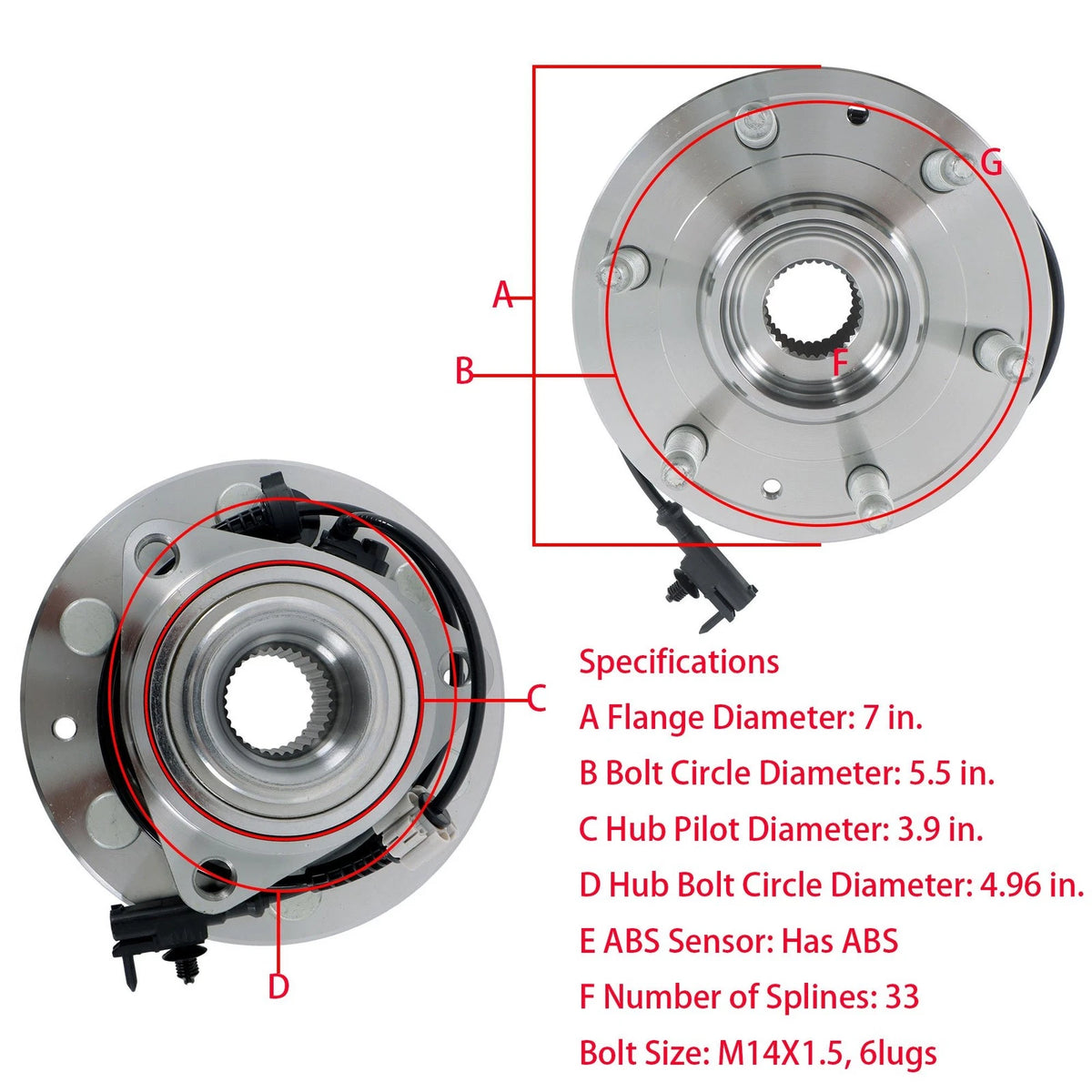 2Pcs Front Wheel Bearing Hub for Chevy Suburban Silverado 1500 GMC (2007–2013) 4WD