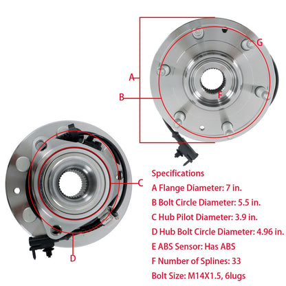 2Pcs Front Wheel Bearing Hub for Chevy Suburban Silverado 1500 GMC (2007–2013) 4WD