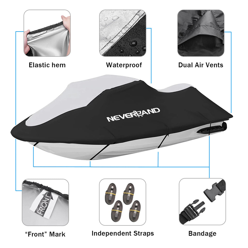 Jet Ski Cover for Neverland (Waterproof UV Protection, Black/Silver)