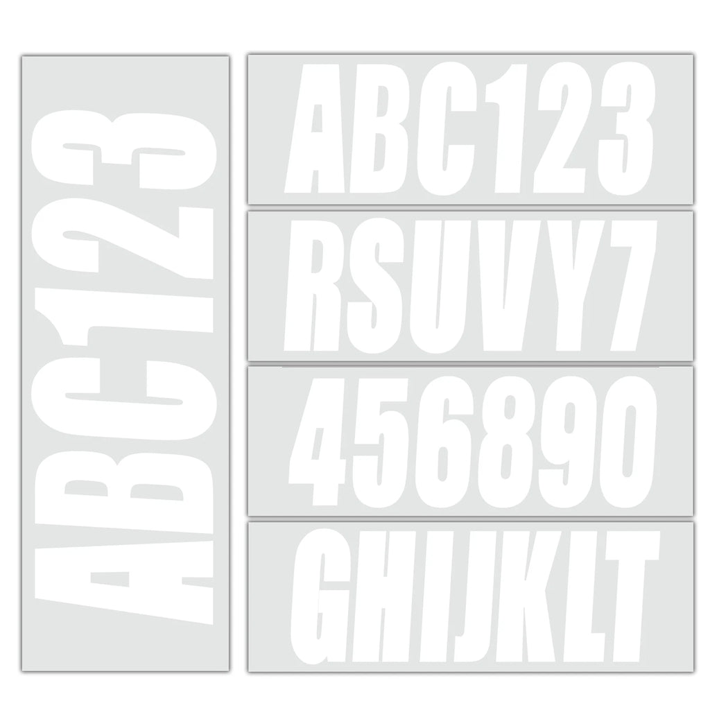 Boat Registration Decals A-Z Letters & 0-9 Numbers (White)