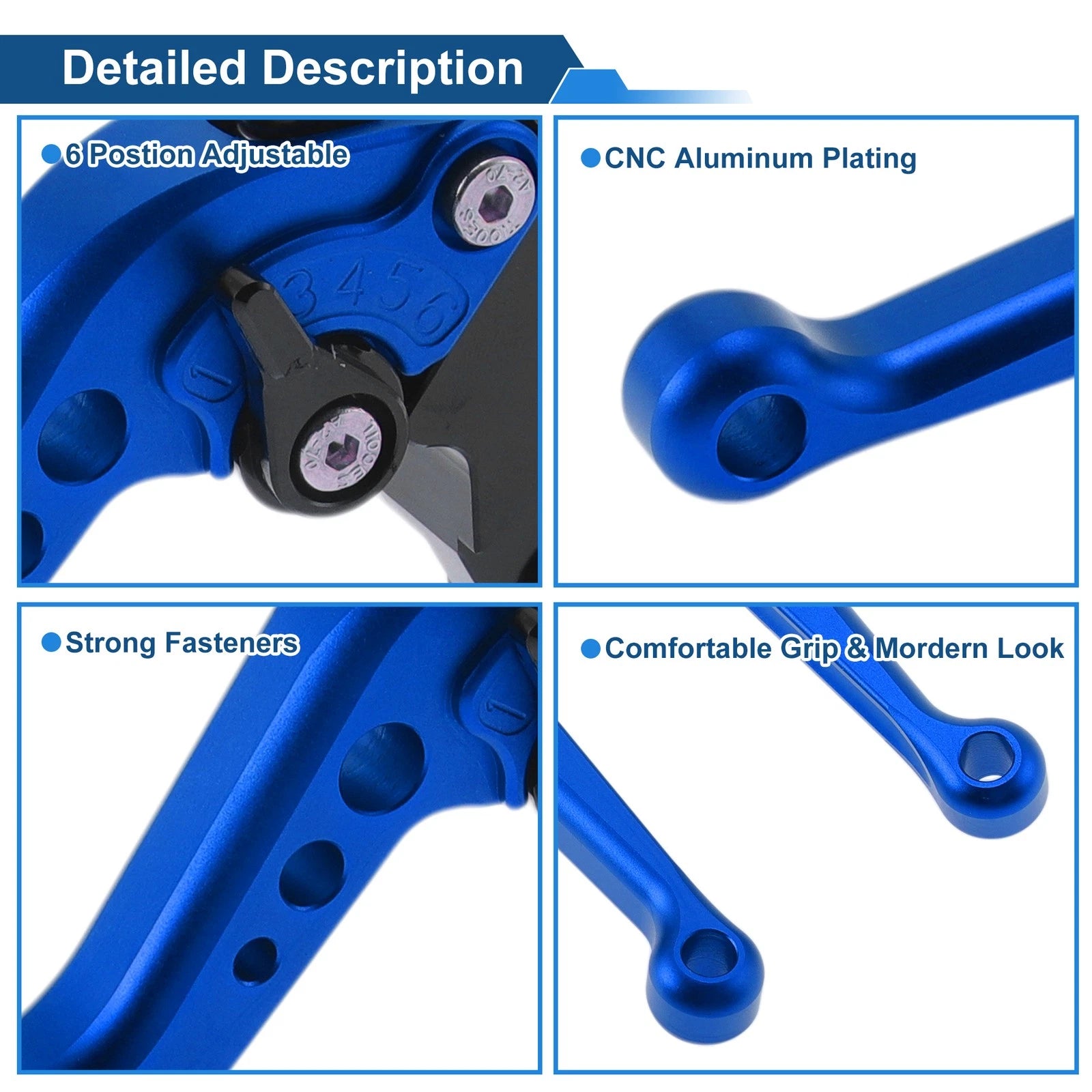 Adjustable Short Brake Clutch Levers for Kawasaki Z750 (2007–2012) Solid Blue