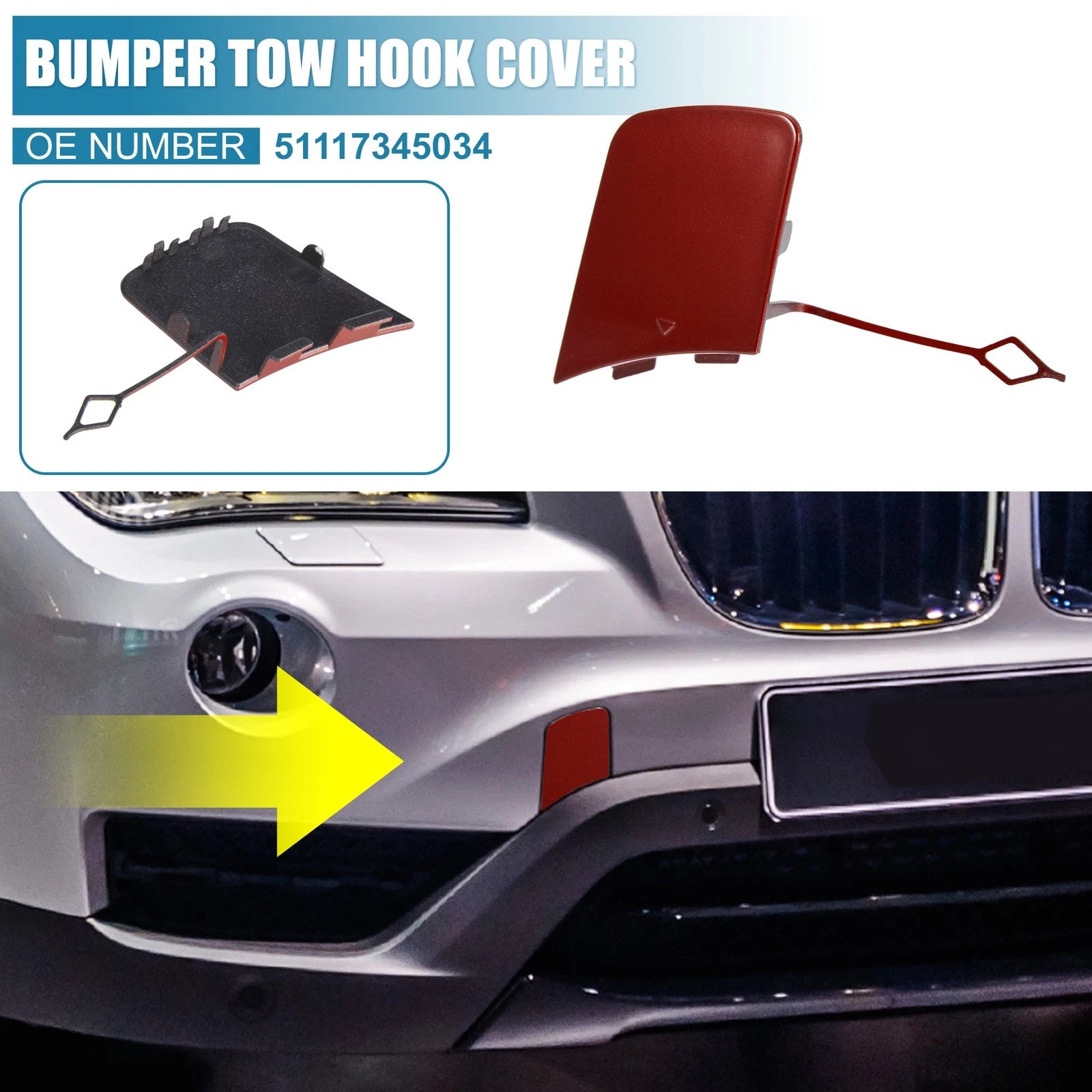 Front Bumper Tow Hook Cover for BMW X1 E84 (2012–2015) 51117345034 Red