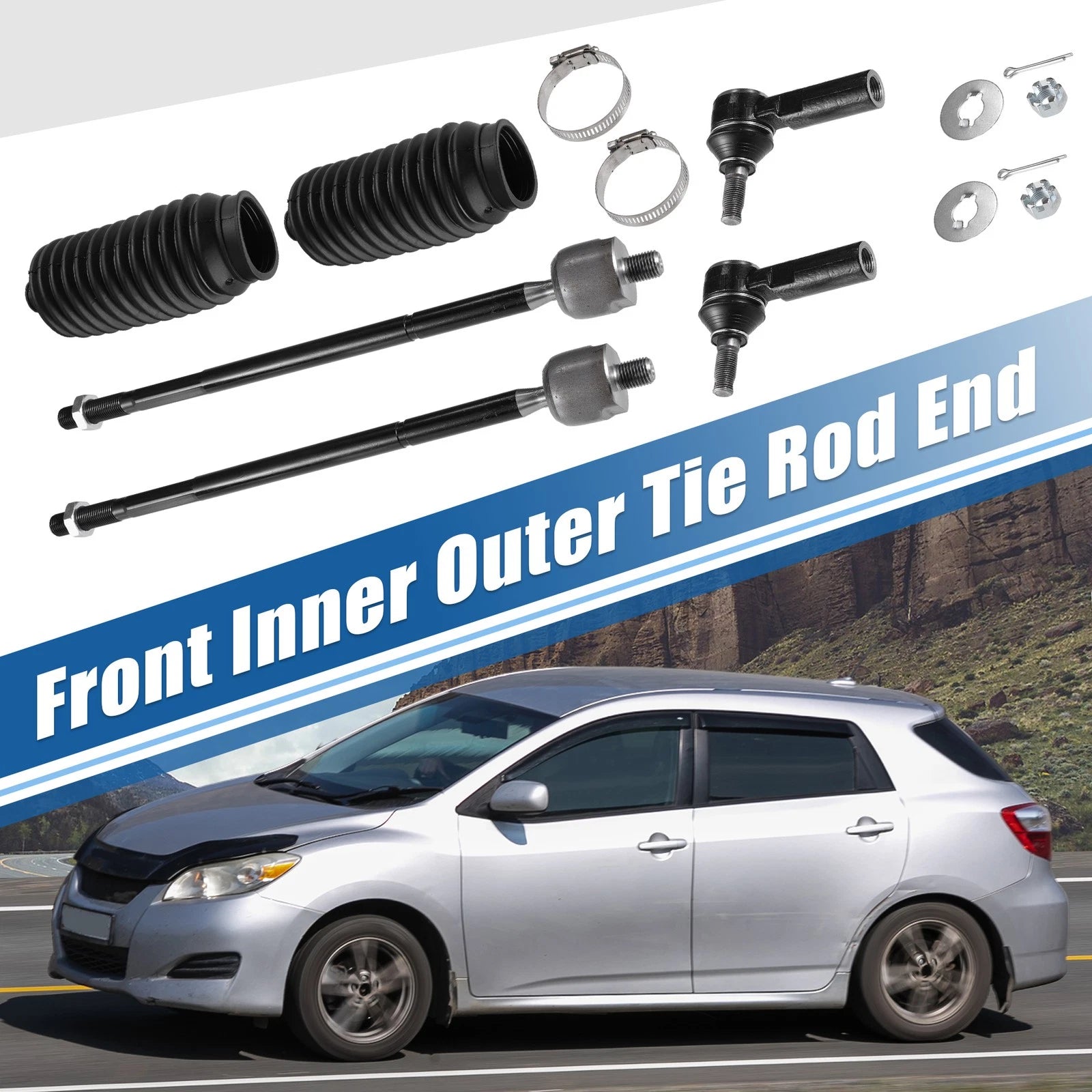 6 Pc Front Inner Outer Tie Rod End Link Kit with Boot for Toyota Matrix (2003–2008)