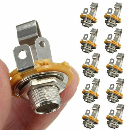 10 Pcs Mono 1/4" Socket Jack Connector for Guitar Panel Mount