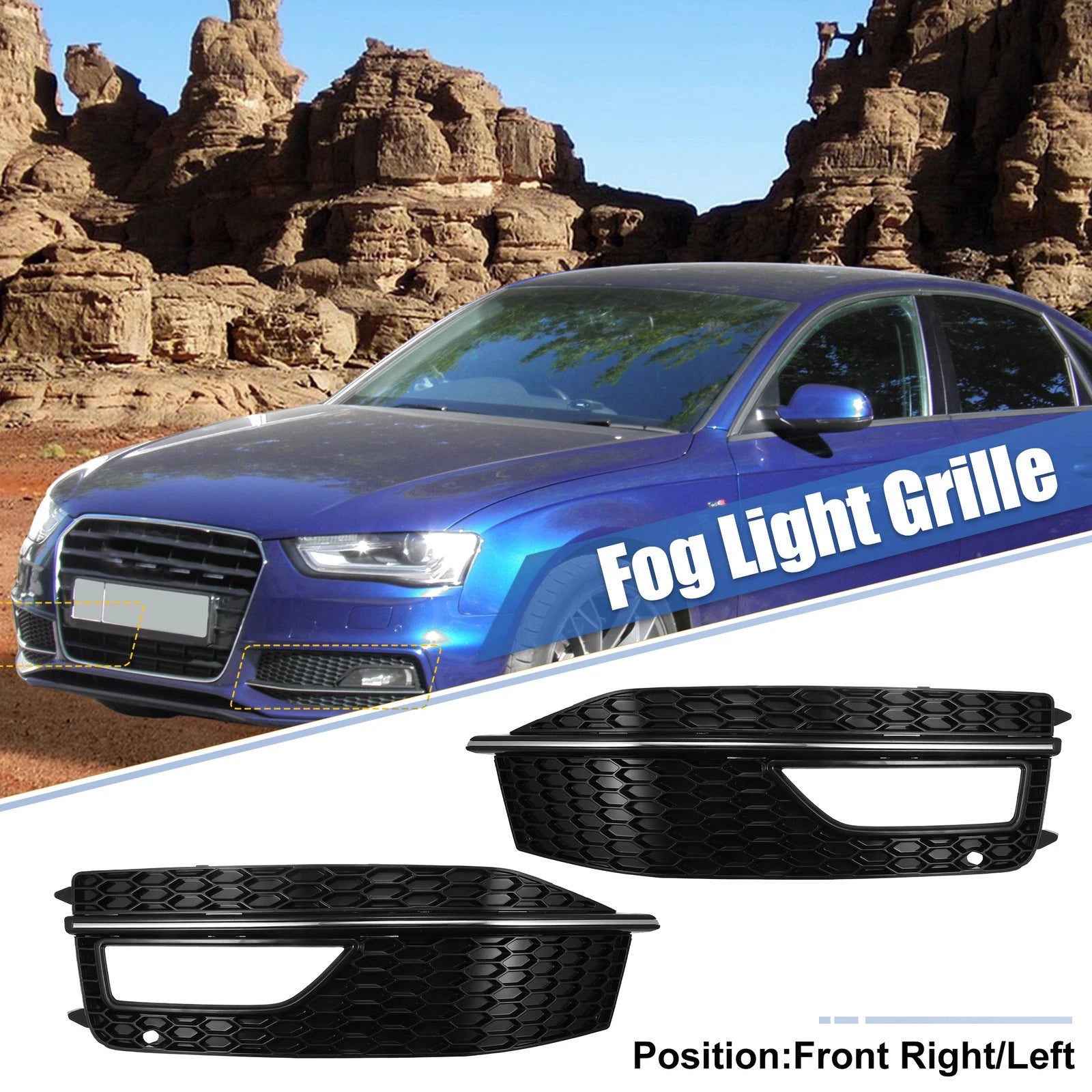 Front Bumper Fog Light Grille Cover Replacement for Audi A4 S4 (2013–2015)