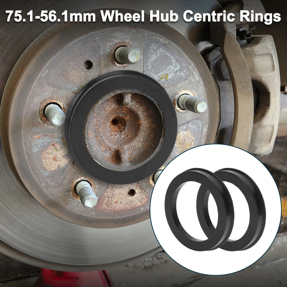 2X Wheel Hub Centric Rings for Car (OD 75.1mm ID 56.1mm Black Polycarbonate)