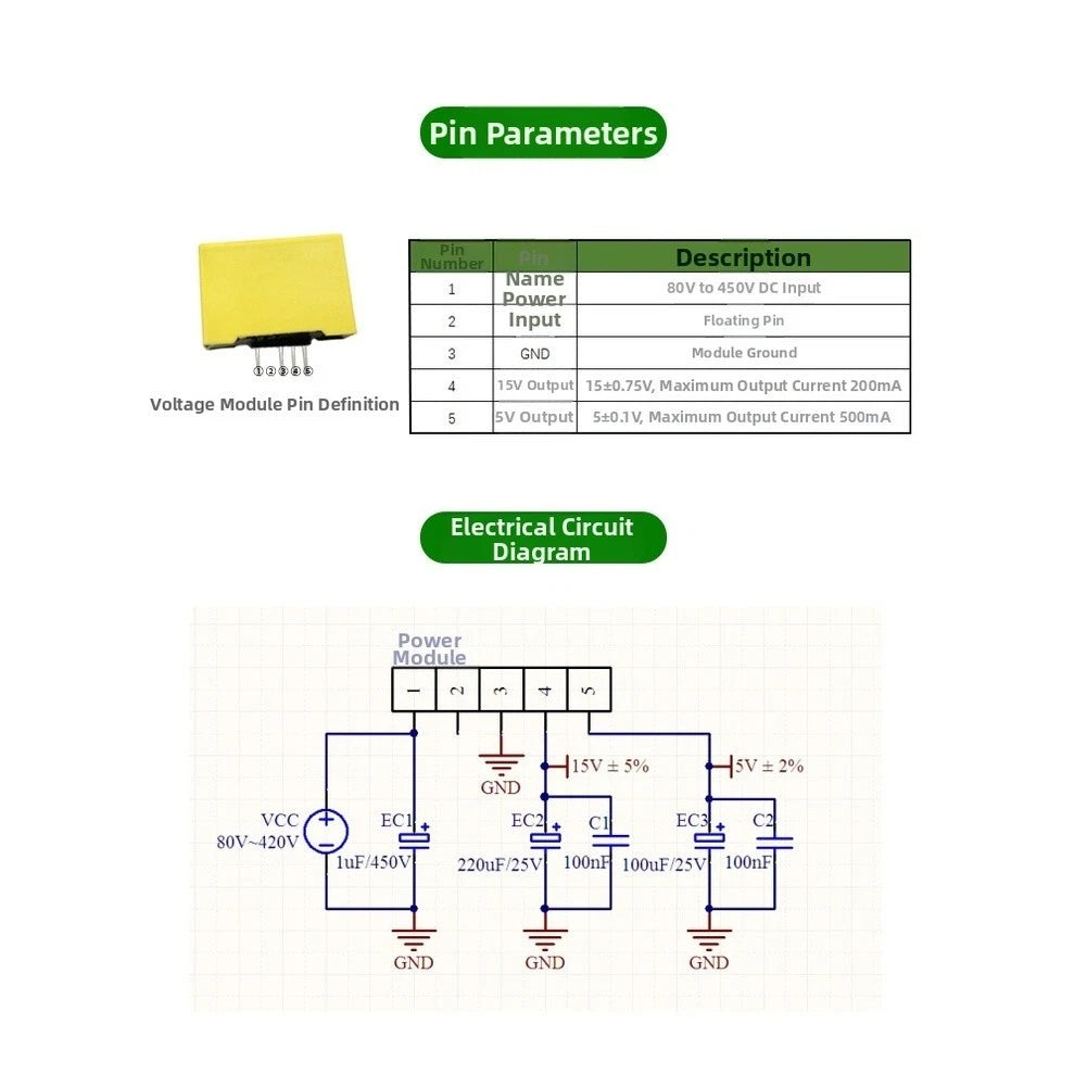Power Supply Module 15V/5V for UPS Applications (80V-450V)