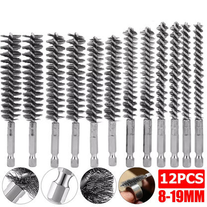 12PCS Stainless Steel Bore Brush Set for Power Drill Cleaning