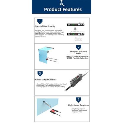 Digital Fiber Optic Sensor Device with Red LED for Industrial Detection