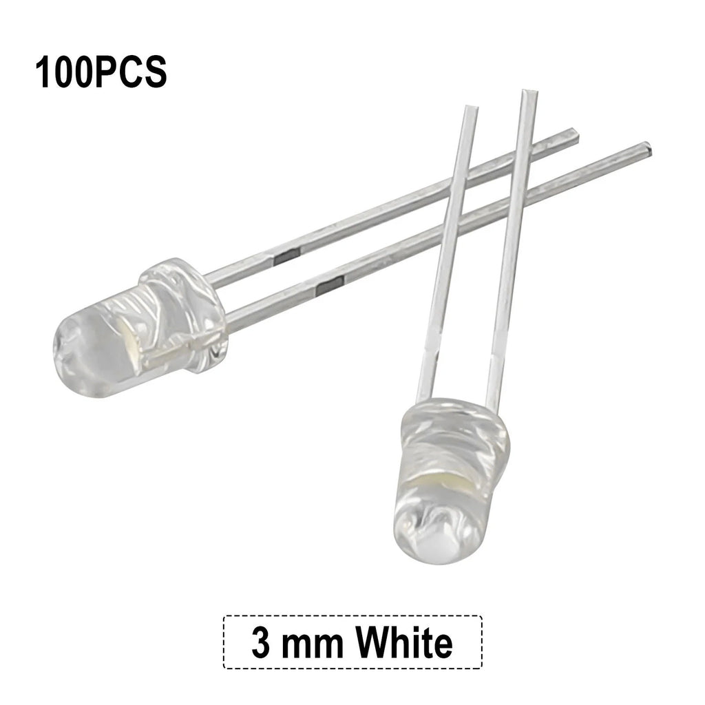 100Pcs 3mm Super-Bright LED Bulbs Red/Blue/Green/White/Yellow