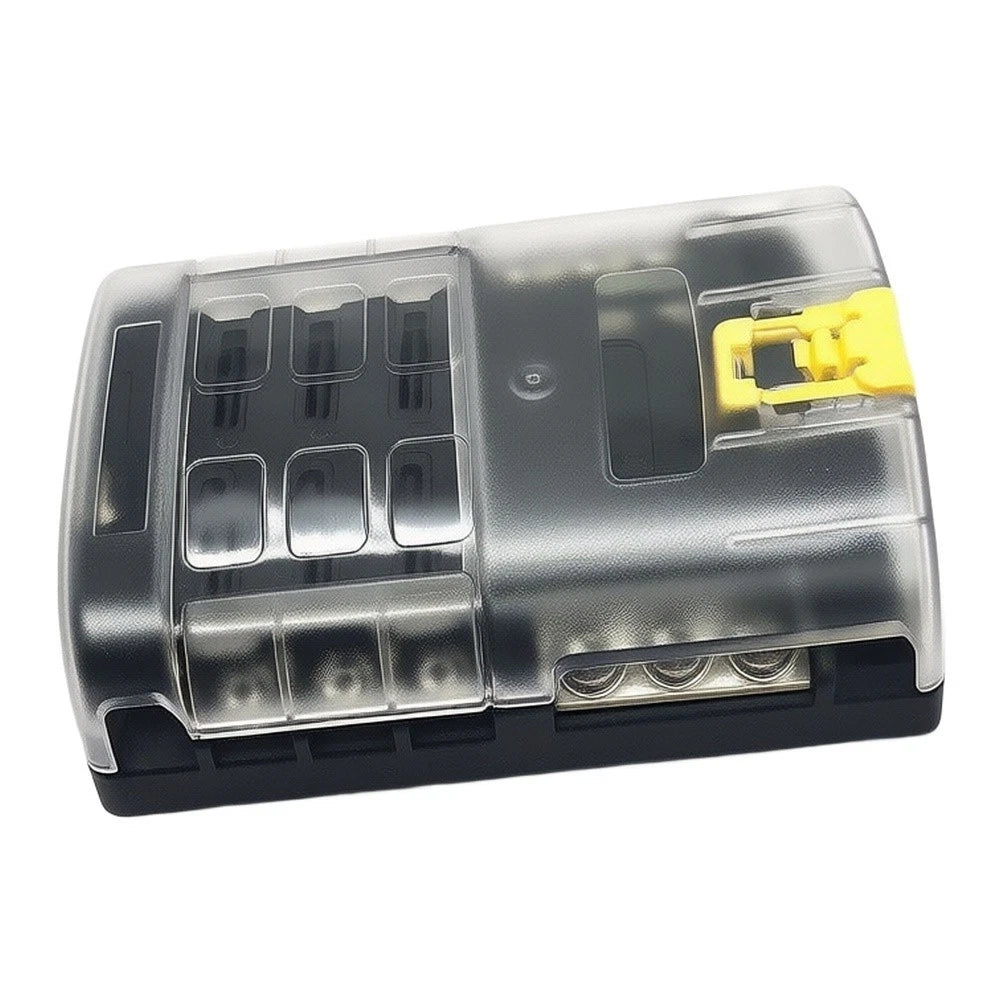 6 Circuit 12V Fuse Block with Ground Terminal and Dustproof Cover for Vehicles