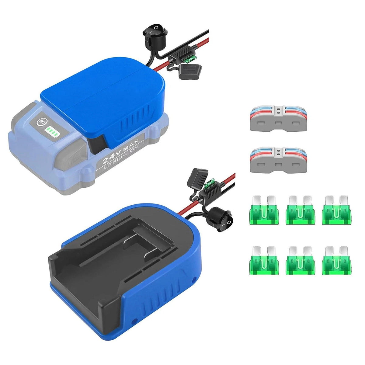 Power Wheel Adapter 2 Pack for Kobalt 24V Max KB424-03 (With Fuse Switch, 14AWG)