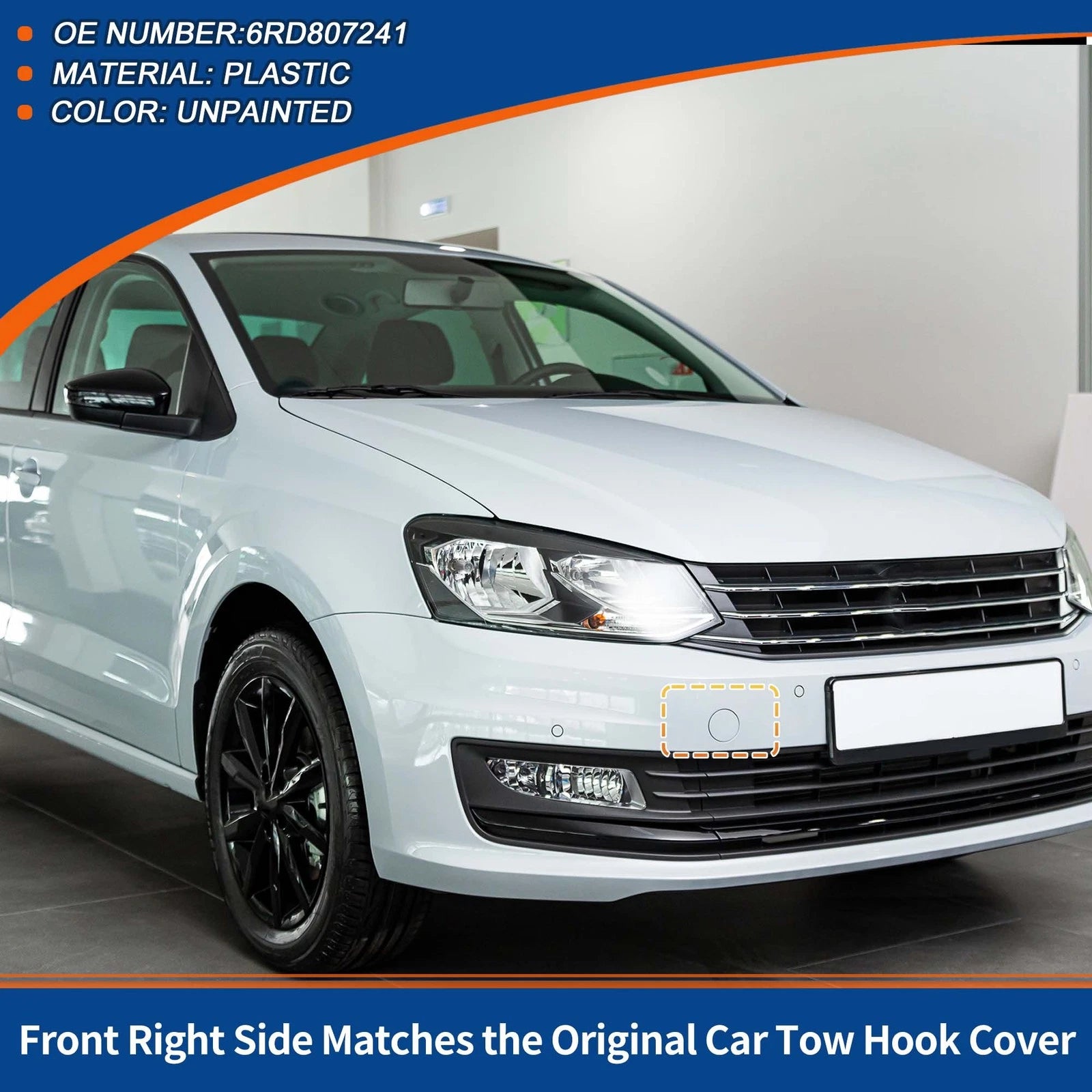 Front Tow Hook Cover Replacement for Volkswagen Polo 2009–2017