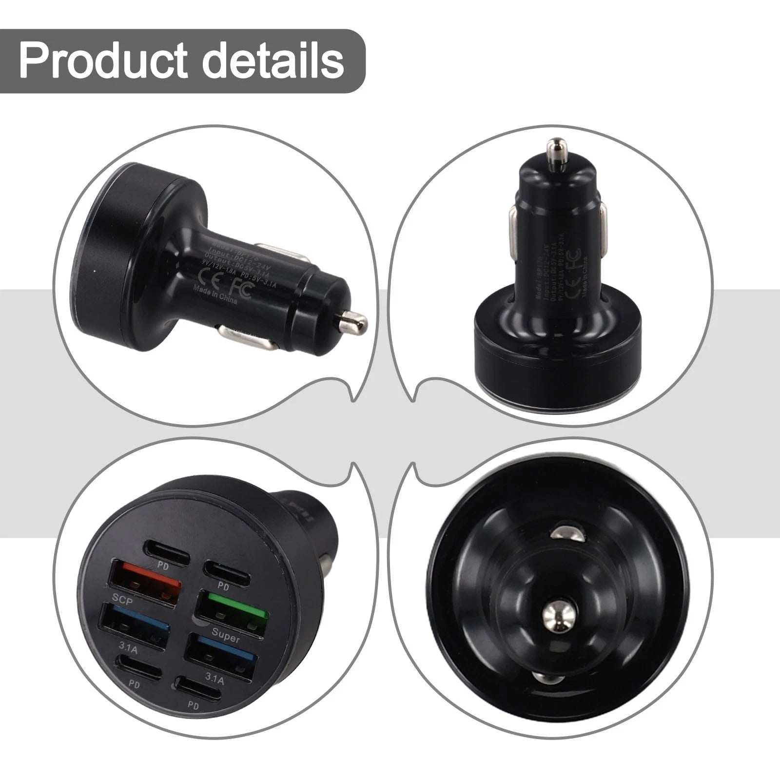 Car Phone Charger Adapter for Universal Use (Fast Charge, Voltage Display)
