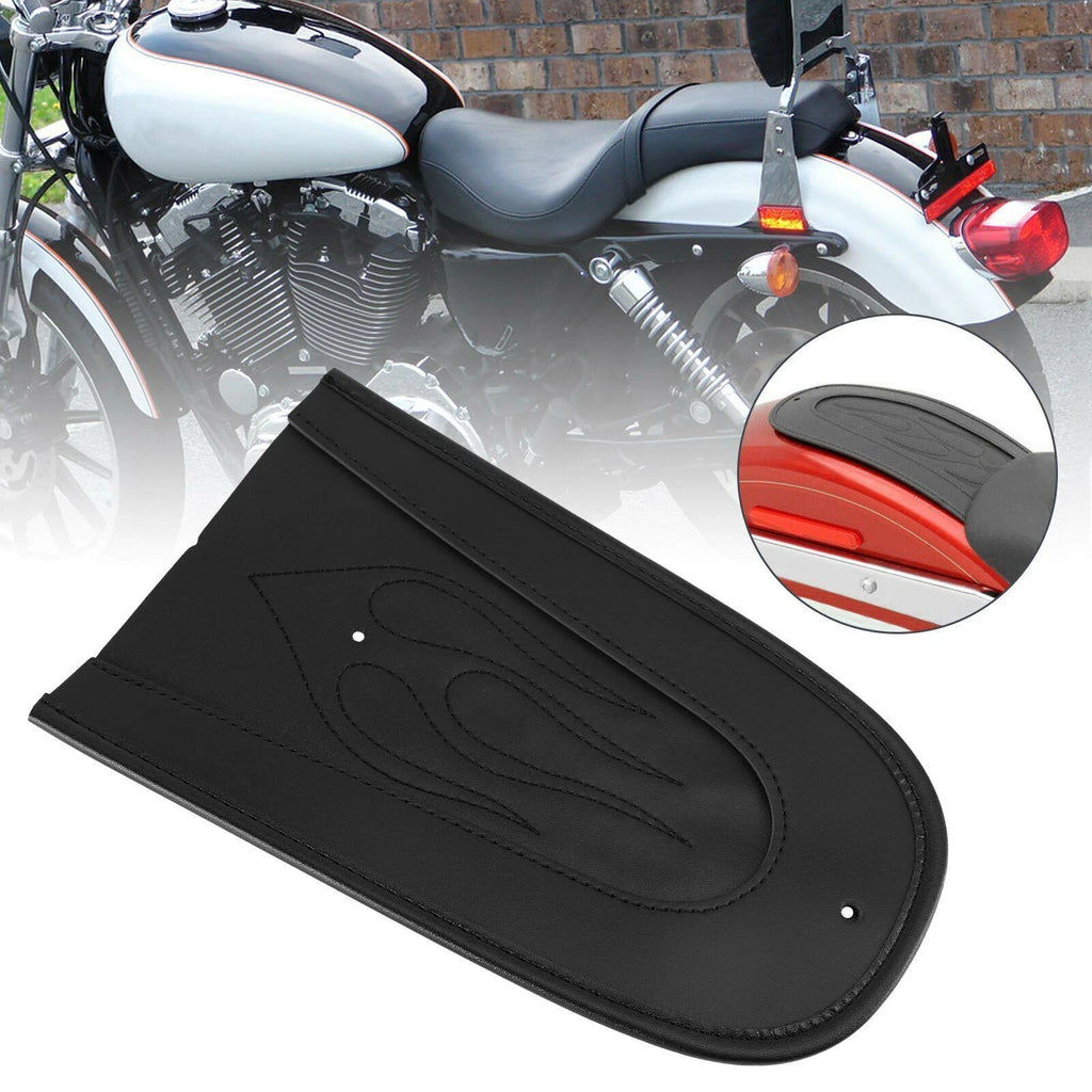 Solo Seat Rear Fender Bib for Harley Sportster 1200 883 - Black PU Leather Flame Stitch