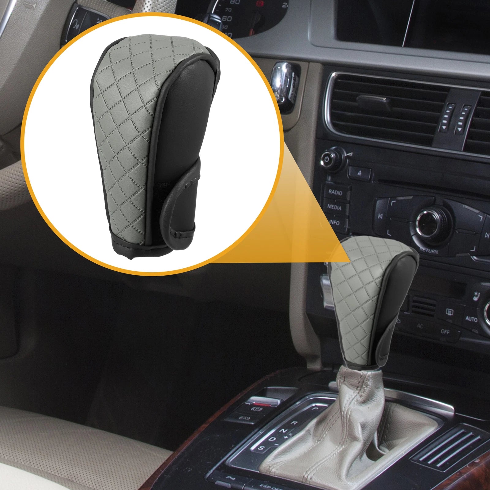 Shift Knob Cover for Universal Cars (Automatic) - Black Gray