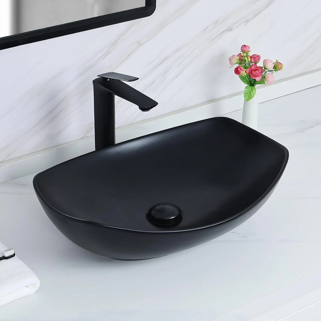 Matte Black Oval Vessel Sink with Pop Up Drain for Bathroom (22" x 15.7")