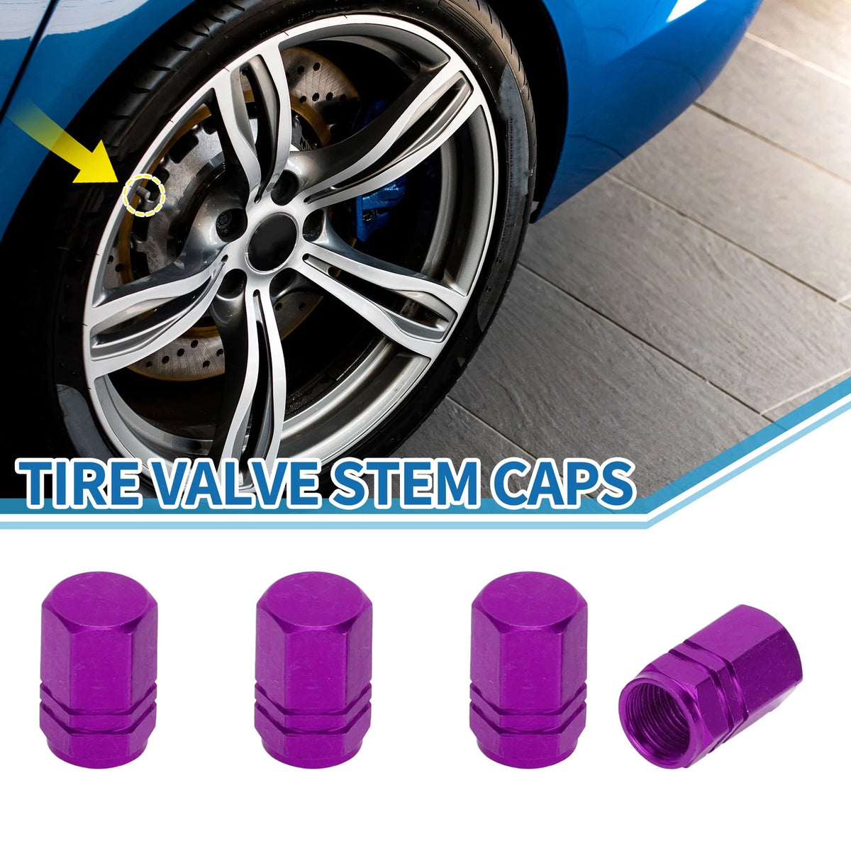 Tire Valve Stem Caps 10x16mm Replacement for Purple SUV Bike RV (4pcs)