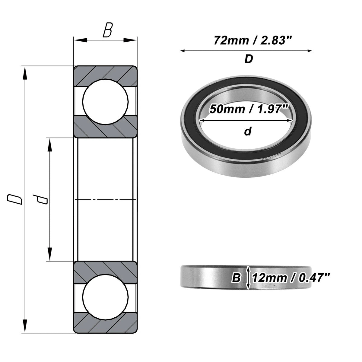 Deep Groove Ball Bearing 50x72x12mm for Scooter Skateboard (1 Pc)